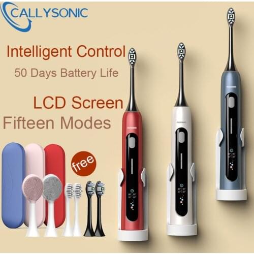CALLYSONIC Sonic Electric Toothbrush With LCD Color Screen Waterproof Rechargeable Adult Ultrasonic Automatic Tooth Brushes Set