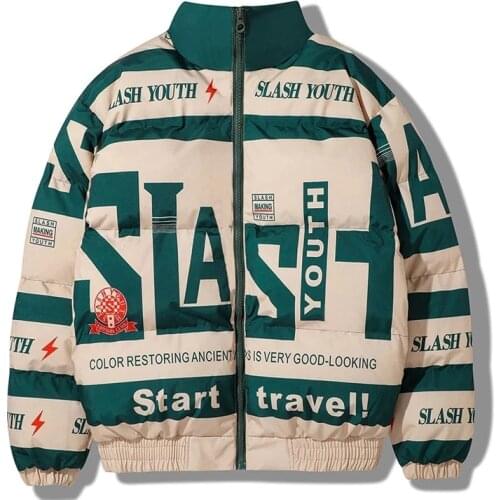 High Street Down Jacket Parka Men Letters Graffiti Printed Parkas Women Harajuku Winter Padded Jackets Unisex Warm Coat Outwear