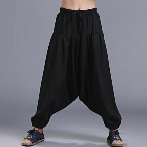 Spring Men Casual Baggy Nepal Cotton Linen Harem Loose Crotch Pant Bloomers Sweatpants Unisex Jogging Fitness Workout Yoga Pant