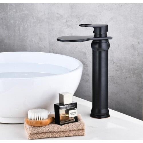 Vidric Tall Basin Faucets Waterfall Bathroom Faucet Single handle Basin Mixer Tap Bath Black Oil Brushed Faucet Brass Sink Water
