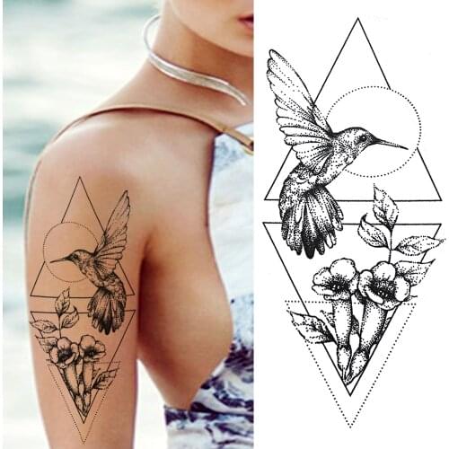 Sexy Realistic Bird Flower Temporary Tattoos For Women Girls Body Art Black Small Rose Waterproof Geometric Fake Tattoo Stickers