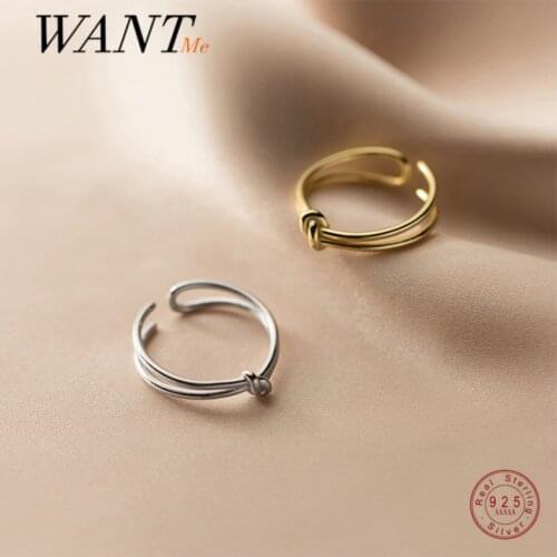 WANTME Real 925 Sterling Silver Fashion Korean Minimalist Double Knotted Opening Finger Ring for Women Chic Party Jewelry Gift