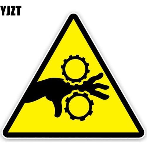 YJZT 14.3CM*12.5CM Personality CRUSH HAND Triangle Warning PVC Decal Car Sticker 12-0185