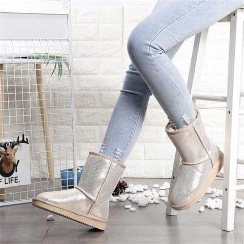 Shoes Women 2021 New Blue Slip On Boots Top Quality Womens Boots Cowhide Genuine Leather Woman Snow Boots Warm Shoes For Women