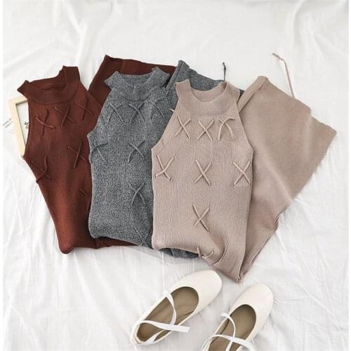 2019 Autumn Sexy Women Bodycon Hanging neck Knitted Dresses Slim Lady Long O-neck Cross Dress Vestidos Female Bottomings WZ877