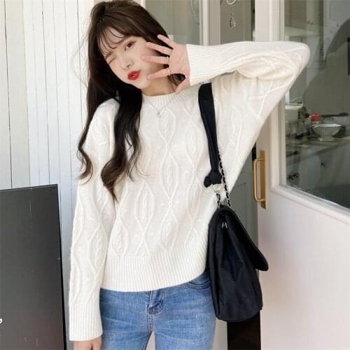 ZJZLL 2021 Autumn Winter High Quality Twist Fashion Lazy Style Loose Round Neck Pullover Original Knitted Sweater Top for Women