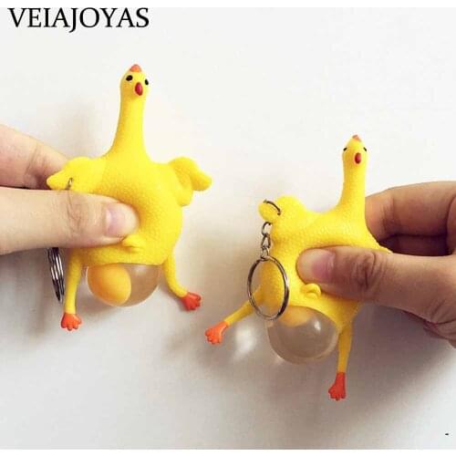 10pcs/lot Funny Spoof Tricky Gadgets Green Dinosaur Beans Toy Chicken Egg Laying Hens Crowded Stress Ball Keychains Car Keyrings