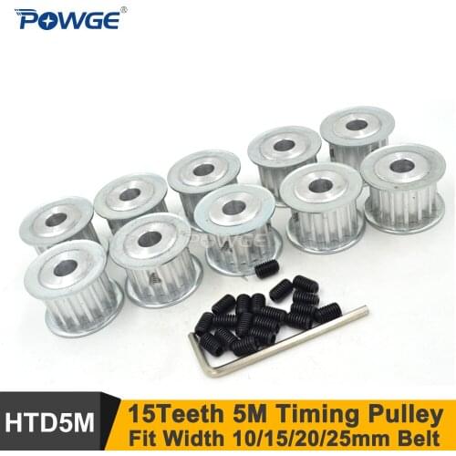POWGE 15 Teeth 5M Synchronous Pulley Bore 5/6/6.35/7/8/10mm Fit W=15/20/25mm 5M Timing Belt 15T 15Teeth HTD 5M Timing Pulley AF