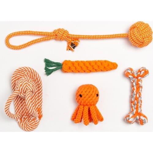 5 Pack Pet Dog Toys For Medium Small Dogs Cotton Chewing Toy Ball Toothbrush Interactive Toy Cleaning Supplies Interesting Thing