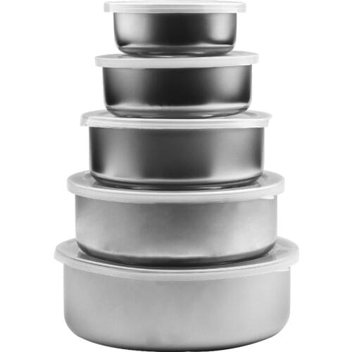 Stainless Steel Fresh-keeping Bowls Storage Boxes With 5 Lids Set Silver Metal
