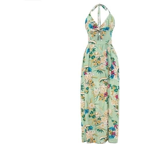 AECU Women Beach Maxi Dress V Neck Sexy Dress Sleeveless Spaghetti Strap Dress Holiday Bohemia Long Dress Sundress Vestidos