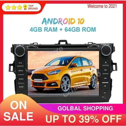 Android 10.0 Wireless Carplay For Toyota Corolla 2007-2013 Car Radio GPS Navigation Stereo Multimedia Player Recorder Head Unit