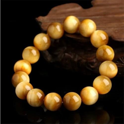 Genuine Natural Gold Tiger Eye Bracelet 10mm 12mm 14mm 16mm Crystal Stretch Round Bead Natural Stone Bracelets For Women Men