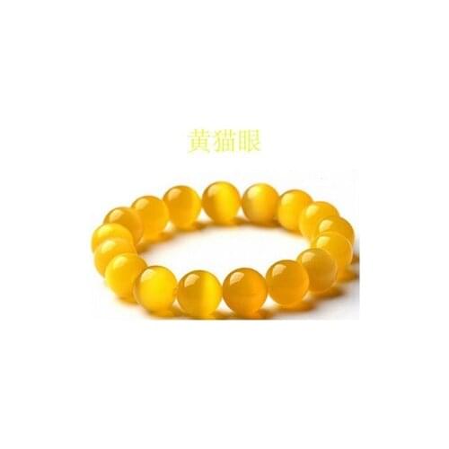 Yellow Cat eyes Beads Bracelets Natural Stones Elastic Line Bracelet Men Jewelry Women Bracelet Fashion Wristband