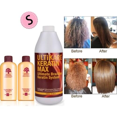 8% Formaldehyde 1000ml Ultikare Brazilian Hair Treatment Keratin Straight+Free Travel Argan Oil Hair Shampoo and Conditioner Set