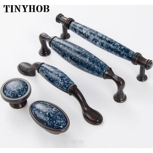Zinc Alloy+Ceramic Knobs Kitchen Cupboards/Cabinet Handles Drawer Pulls European Style Furniture Hardware/Blue and White Design