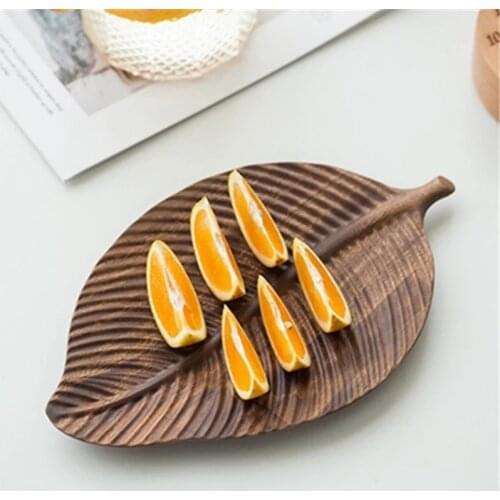 Leaf Pattern Wood Pan Plate Fruit Dishes Saucer Tea Tray Dessert Dinner Bread Wood Plate storage Trays
