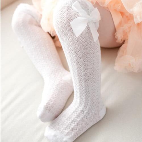 Gir princess bowknet Vertical Striped Sock Childrens Socks Mesh Bow Baby Socks Summer Thin Anti-mosquito Socks Toddler