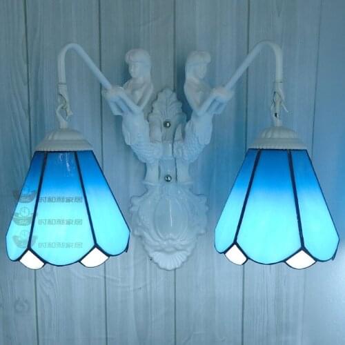 European style Mermaid Tiffany wall lamp garden Mediterranean bathroom mirror light wall lamp