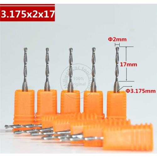 3.175mm*2.0mm*17mm,Freeshipping CNC Solid carbide woodworking router bit,end mill,2 flute ball nose milling cutter,MDF