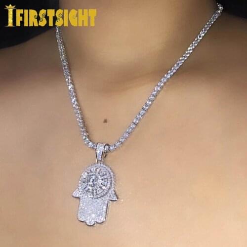 Eyes Of The Angel Of Fatima Pendant Necklace 3mm Tennis Chain Hip Hop Full Iced Out Cubic Zirconia Sliver Color CZ Stone Choker