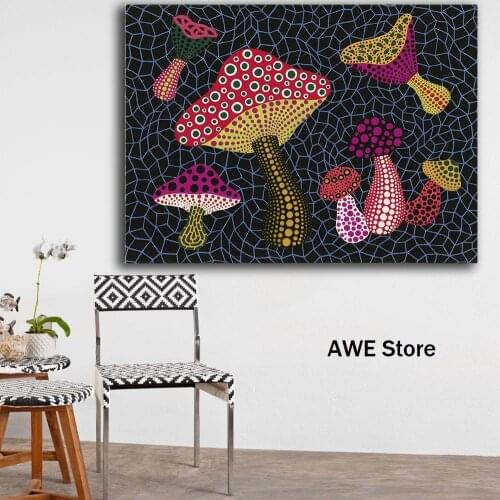 Oil Painting Wall painting Yayoi Kusama MUSHROOMS (OBST) Posters and Prints Home Decorative Wall Art Picture For Living Room