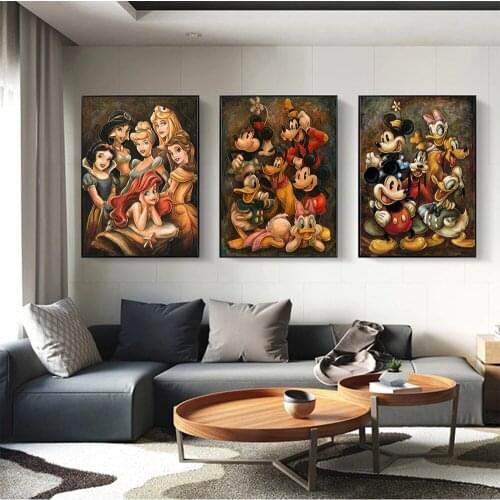 Canvas Paintings Disney Abstract Mickey Mouse Donald Cartoon Retro Posters and Prints Wall Art Picture for Kid Living Room Decor