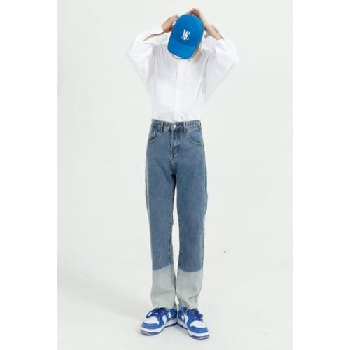 Classic spring autumn new product color matching Korean loose straight wide leg pants men women jean Homme Pantalones Hombre