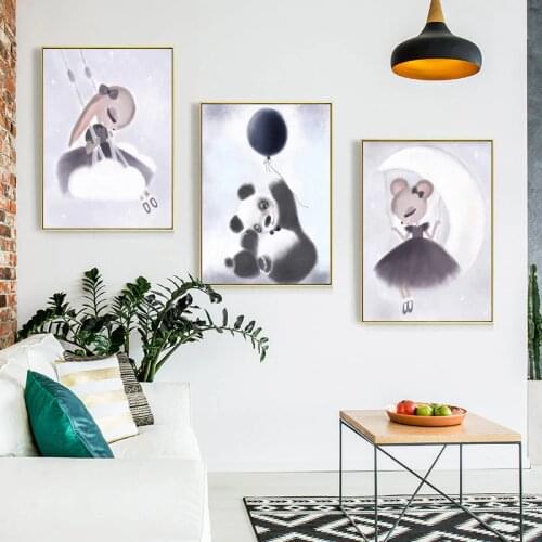 Rabbit Girl Nordic Home Wall Art Decor Poster Cartoon Figure Living Room Picture Baby Kids Bedroom Watercolor Art Decor Painting