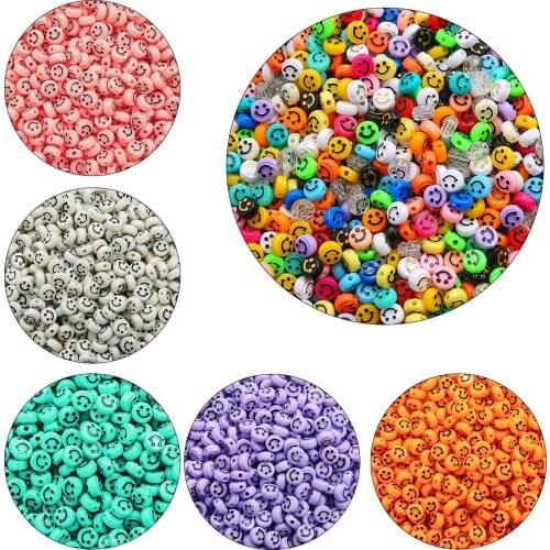 100pcs/Lot 10mm Round Acrylic Spaced Beads Smile Face Beads For Jewelry Making DIY Charms Bracelet Necklace 6mm thickness