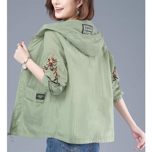 Plus Size Jackets Hooded 2021 New Summer Women Jacket Thin Coat Long Sleeve Sun protection Windbreaker Female Casual Outerwear