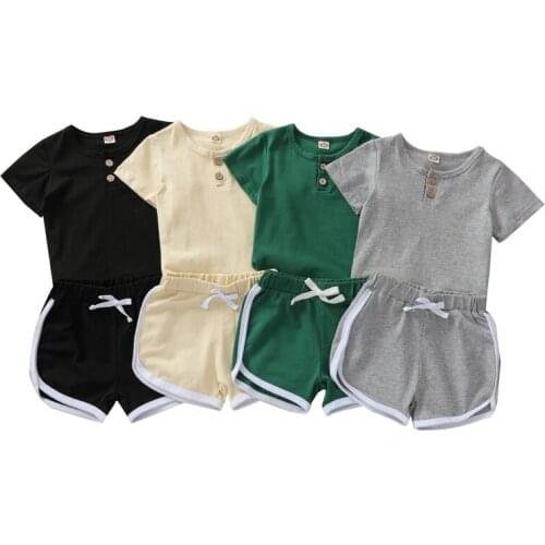 Summer Kids Suit Set Hot Boys Solid Color O-Neck Short Sleeve Tops+ Short Pants Two Piece Boys Clothing Set Outfits Suit