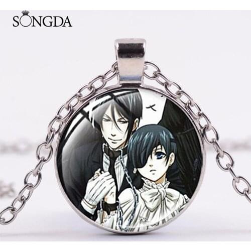 Hot Black Butler Necklace Kuroshitsuji Ciel Phantomhive Sebastian Grell Glass Photo Pendant Choker Gift for Anime Lovers