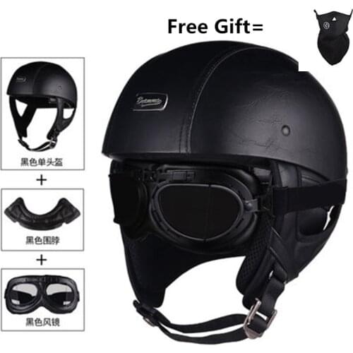 Motorcycle Helmet Motorcycle Scooter Open Face Half Leather Helmet Retro Vintage Style Motocross Helmet with neckerchief remove