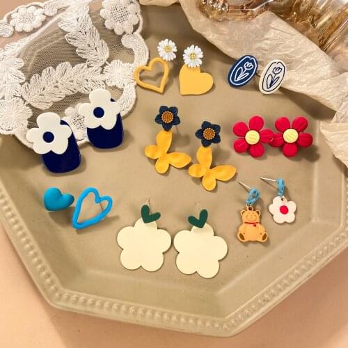 Cartoon Cute Earrings Colorful Sunflower Heart Butterfly Drop Earrings for Girls Women Children Birthday Gift Lovely Jewelry