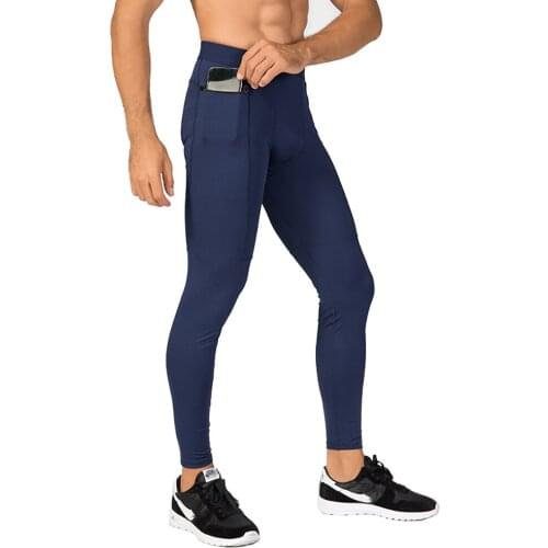 Men Running Tights with Zipper Pocket Sport Leggings Compression Underwear Quick-drying Pants Jogging Fitness Gym Trousers MMA