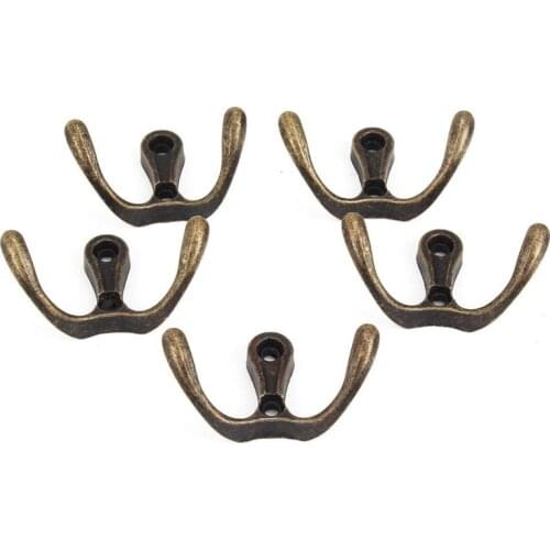 5pcs Wall Hanging Hook Vintage Design Double Prong for Hanging Clothes Hat Scarf Key Hanger Rack Wall Decoration Antique Bronze