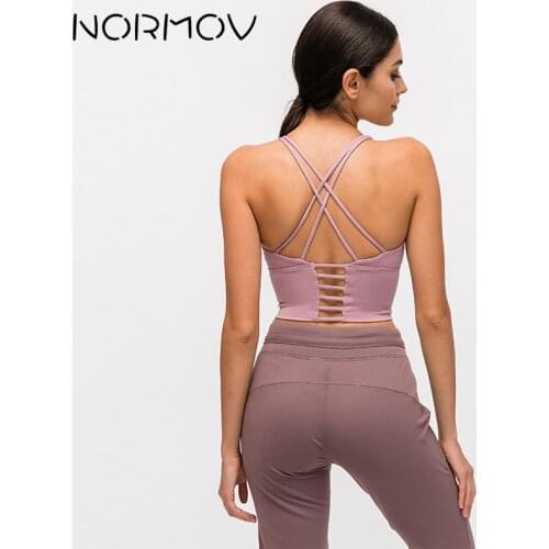 NORMOV Women Push Up Bra Sexy Sleeveless Backless Spandex Workout Cross Straps Underwear Fitness Sport Bra Female