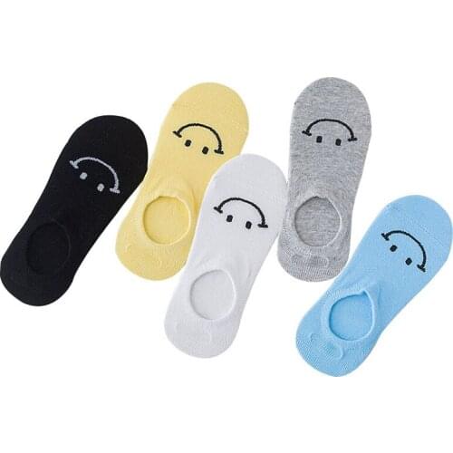 5 Pairs Women Socks 2020 Non-slip Silicone Women Invisible Personalized Socks Cotton Shallow Mouth Candy Colors Heart Ankle Sock