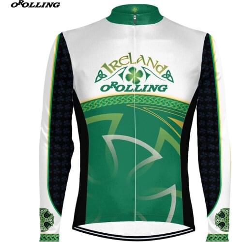 New IRELAND Team Cycling Jersey Long Sleeves Thin OR Winter Thermal Fleece Customized Road Mountain Race Top OROLLING