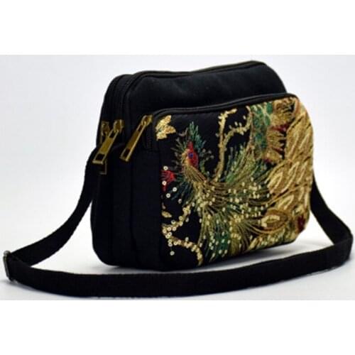 New national wind embroidered handbags fashion peacock embroidery canvas three bags shoulder slung coin purse small coin purse