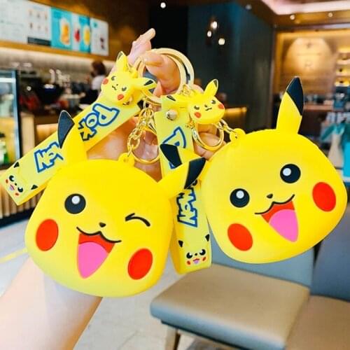 New Pokémon Pikachu Coin Purse Portable Metal Pendant Keychain keyring Cartoon Anime Figure Silicone Storage Bag Toys
