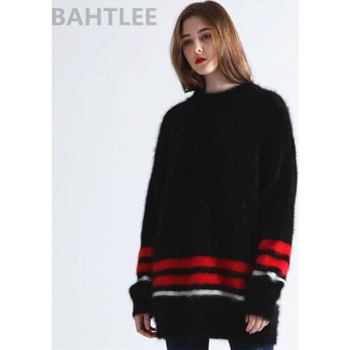 BAHTLEE Autumn Winter Womens Angora Rabbit Knittd Pullovers Sweater O-NECK Western Style Fashion Brand Keep Warm Loosefir