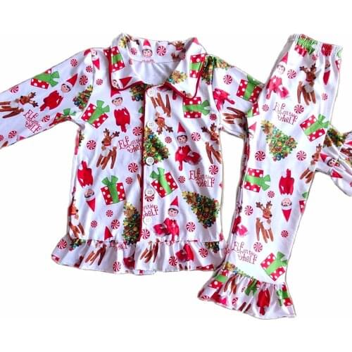 Christmas Tree Printed Long Sleeve Pajama Set for Boys and Girls