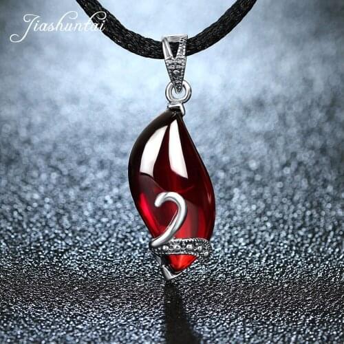 ZHJIASHUN Retro 100% 925 Silver Sterling Garnet Pendant Necklace Natural Ruby Sapphire Pendants Silver Jewelry For Women