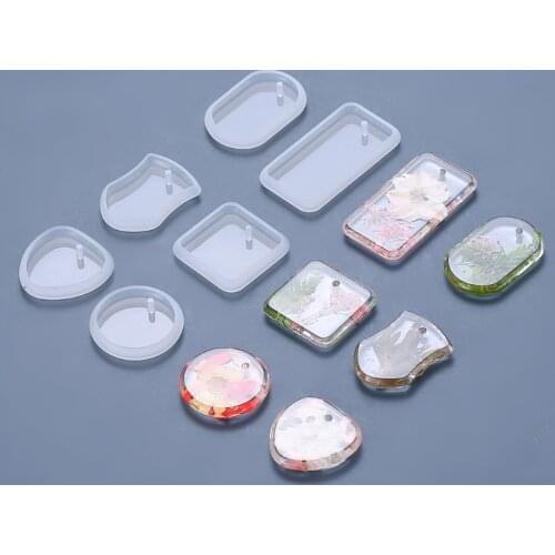 Hanging Listed Epoxy Resin Mold Geometric Irregular Rectangular Circle Pendant Silicone Mould DIY Jewelry Necklace Keychain Mold