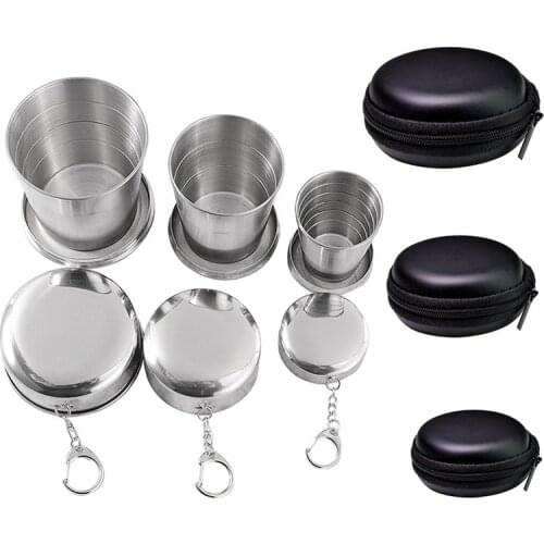 Stainless Steel Folding Cup With Keychain Camping Folding Cup Traveling Outdoor Collapsible Cup with Lid Portable Drinkware