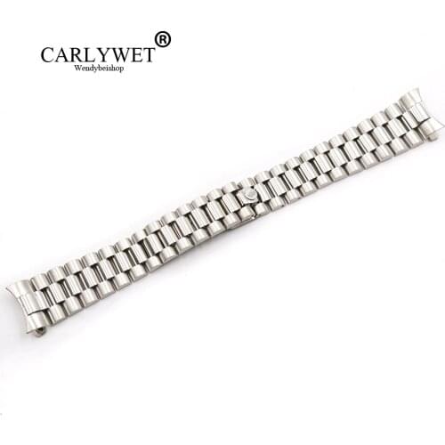 CARLYWET 20mm Silver Hollow Curved End Screw Links Stainless Steel Replacement Wrist Watch Band Bracelet For President
