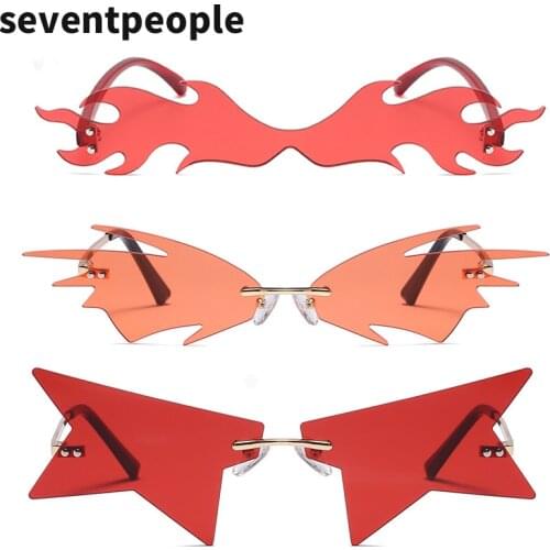 Rimless Flame Sunglasses Women 2020 Fashion Famous Brand Designer Frameless Half Stars Sun Glasses Steampunk Hip Hop Eyewear Men