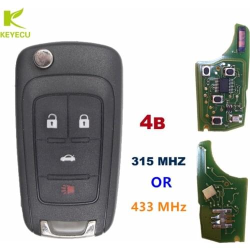 KEYECU Replacement Flip Key Keyless Entry Remote Key Fob 4 Button 315/433 MHz for Chevrolet Camaro Cruze Malibu Sonic Equinox
